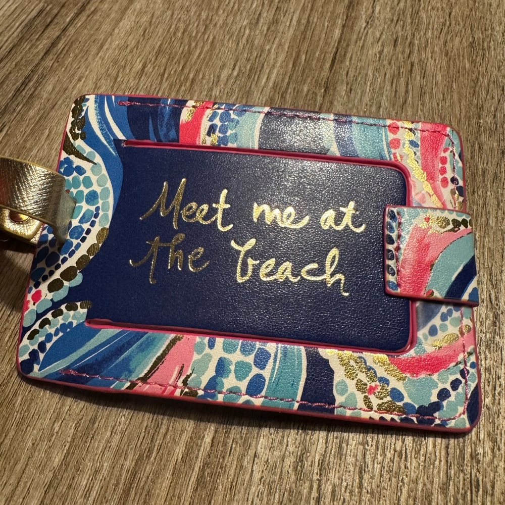 LILLY PULITZER Meet Me At The Beach Luggage Tag Travel Bag ID Gold Logo